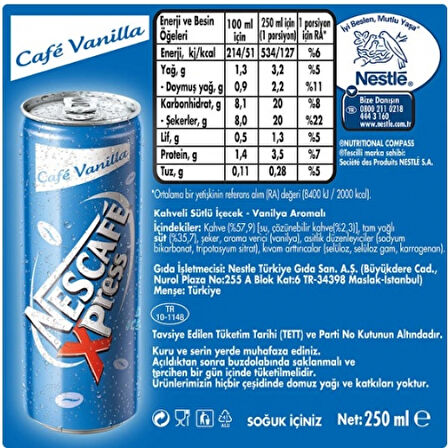 Nescafe Xpress Vanilya 250 ml 24'lü Soğuk Kahve