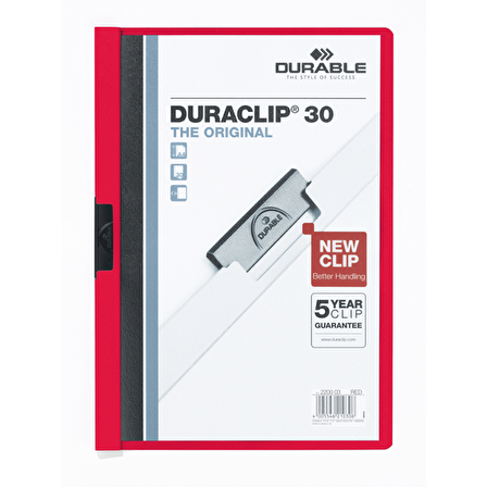 Durable Sıkıştırmalı Dosya DuraClip Ortadan Klipsli 30 SY A4 Kırmızı 2200