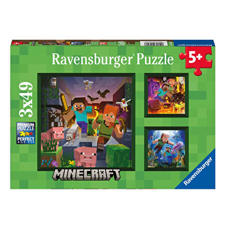 Ravensburger Çocuk Puzzle 3x49 Puzzle  Minecraft 056217