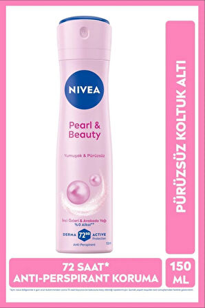 Kadın Sprey Deodorant Pearl&Beauty 150ml,72 Saat Anti Perspirant Koruma, Pürüzsüz Koltuk Altı
