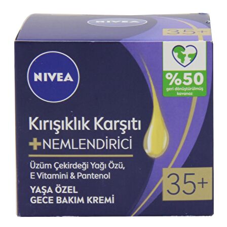 Nivea Kırışıklık Karşıtı Nemlendirici 35+ Yaşa Özel Gece Bakım Kremi 50 ml
