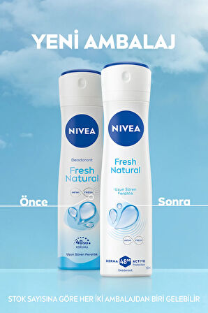 Kadın Sprey Deodorant Fresh Natural 150ml, Ter Kokusuna Karşı 48 Saat Koruma, Ferahlık, X5 Adet