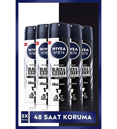 NIVEA MEN Black & White Invisible Original Sprey Deodorant x 5 ADET