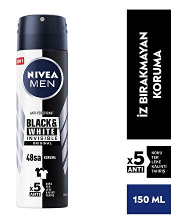 NIVEA MEN Black & White Invisible Original Sprey Deodorant x 5 ADET