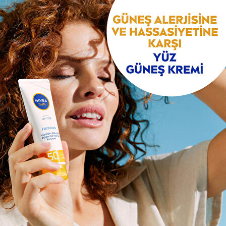 NIVEA Sun SPF50 Hassas Yatıştıran Nemlendirici Yüz Güneş Kremi 50 ml,Çok Yüksek Güneş Koruması