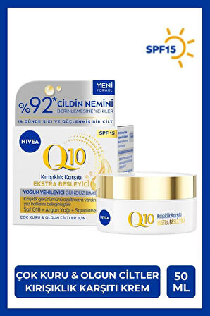 Q10 Kırışıklık Karşıtı Ekstra Besleyici Gündüz Bakım Kremi 50ml, SPF15, Kuru Olgun Cilt, Yenileyici
