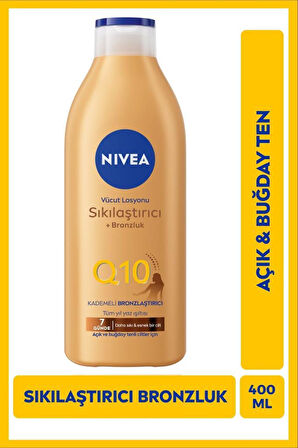 Q10 Sıkılaştırıcı Ve Kademeli Bronzlaştırıcı Vücut Losyonu 400ml, 7 Günde Sıkılaş, Açık Buğday Ten