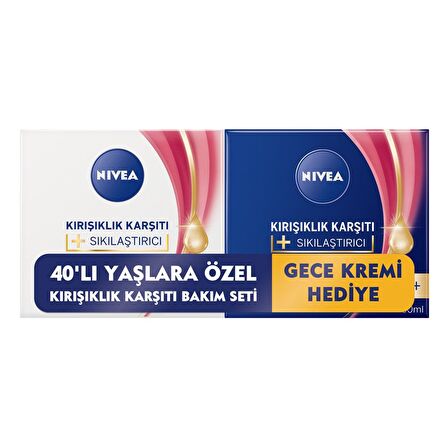 Nivea Kırışıklık Karşıtı Hyalüronik Asit 40 Yaş Gece-Gündüz Yüz Serumu 50 ml & Nivea Gece Kremii 50 ml Hediyeli 