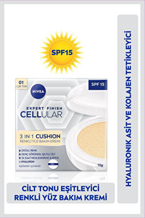 Cellular Expert Finish Cushion Renkli Yüz Bakım Kremi 15ml, SPF15, Açık Ton, Nemlendirici, Hyaluron