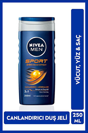 MEN Erkek Sport Duş Jeli 250ml, Canlandırıcı, Yenileyici, Mineral, Vücut Saç ve Yüz, Erkek Bakım