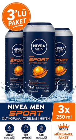 Nivea Men Sport Duş Jeli 250 Ml 3 Adet