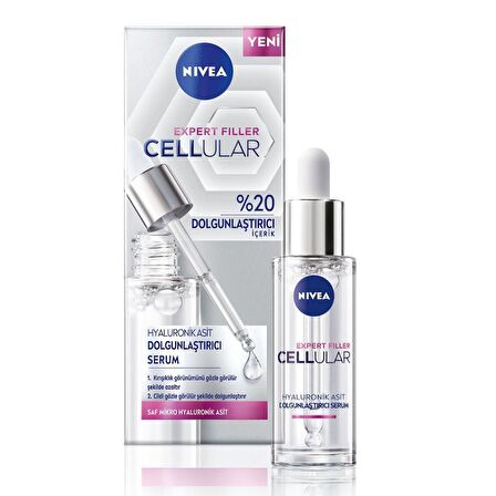 NIVEA Cellular Expert Filler Hyaluronik Asit Dolgunlaştırıcı Cilt Serum 30ml, Yoğun Nemlendirici 