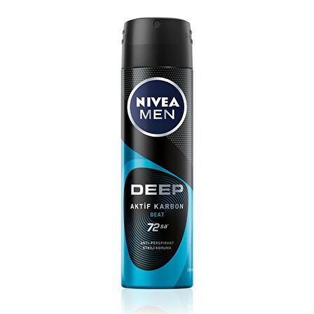 NIVEA MEN Erkek Sprey Deodorant Deep Beat 150ml,72 Saat Anti-perspirant Koruma