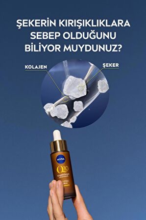 Q10 Kırışıklık Karşıtı Çift Etkili Cilt Serumu 30ml, Saf Q10, Şeker Sebepli Kırışıklık Önleyici