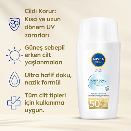 NİVEA SUN YÜZ KREMİ HAFİF DOKU 50+ 40 ML