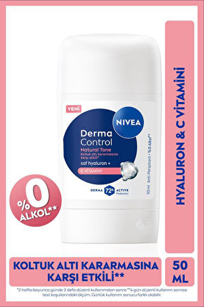 Kadın Stick Deodorant Derma Control Natural Tone 50ml, Koltuk Altı Kararmasına Karşı, C Vitamini