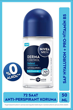 MEN Erkek Roll-on Deodorant Derma Control Defend 50ml, 72 Saat Anti-perspirant, Alkolsüz, Hyaluron