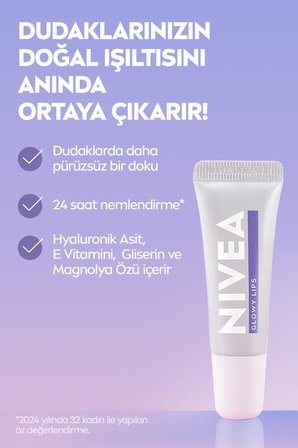 Glowy Lips Nemlendirici Dudak Parlatıcısı ve Bakım Kremi 10 ml,Hyaluronik Asit,Gliserin,E Vitamini