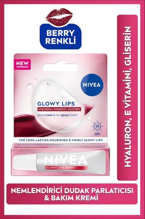 SPF30 Glowy Lips Berry Nemlendirici Dudak Parlatıcısı ve Bakım Kremi 10 ml,Hyaluronik Asit,Gliserin