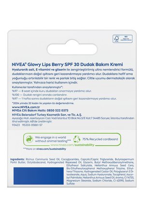 SPF30 Glowy Lips Berry Nemlendirici Dudak Parlatıcısı ve Bakım Kremi 10 ml,Hyaluronik Asit,Gliserin