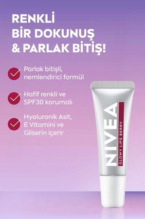 SPF30 Glowy Lips Berry Nemlendirici Dudak Parlatıcısı ve Bakım Kremi 10 ml,Hyaluronik Asit,Gliserin