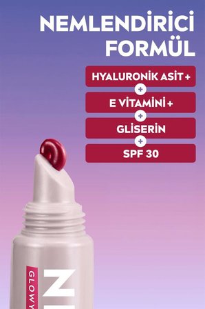 SPF30 Glowy Lips Berry Nemlendirici Dudak Parlatıcısı ve Bakım Kremi 10 ml,Hyaluronik Asit,Gliserin