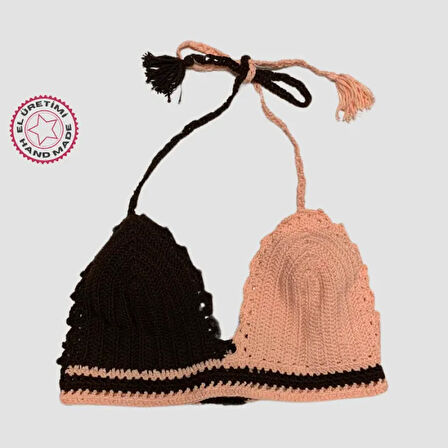 Uretti - ASLI 5776 - El Yapımı Pembe - Kahverengi Crop Top