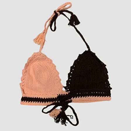 Uretti - ASLI 5776 - El Yapımı Pembe - Kahverengi Crop Top