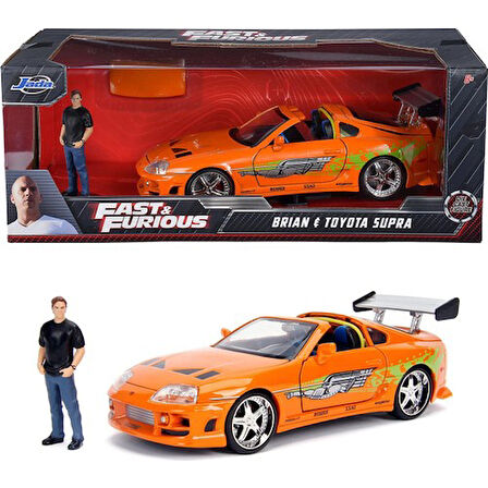 Hızlı ve Öfkeli Fast And Furious 1995 Toyota Supra 1:24 Ölçekli Pres Döküm Araba  Brian O'conner Figürü Dahil