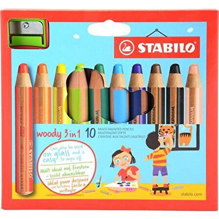 Stabilo Woody Kuru boya 3in1 6 Renk + Kalemtraş