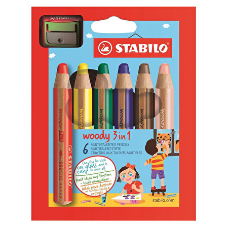 Stabilo woody 3in1 duo Kuru Boya 6 Renk EO8826-2