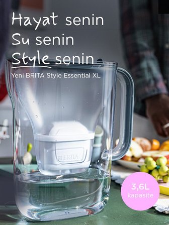 BRITA Style Essential XL 1 x MAXTRA PRO Pure Performance Filtreli Su Arıtma Sürahisi – Taş Mavisi (3,6L)