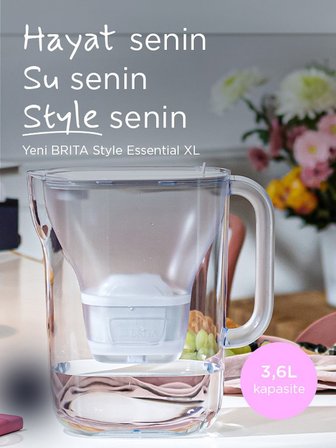 BRITA Style Essential XL 1 x MAXTRA PRO Pure Performance Filtreli Su Arıtma Sürahisi – Beyaz (3,6L)