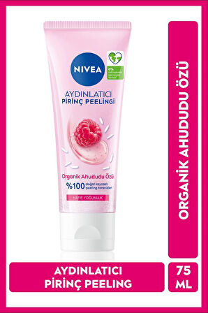 Aydınlatıcı Pirinç Yüz Peelingi 75ml, Organik Ahududu Özü, Ölü Deri Arındırıcı, Kuru ve Hassas Cilt