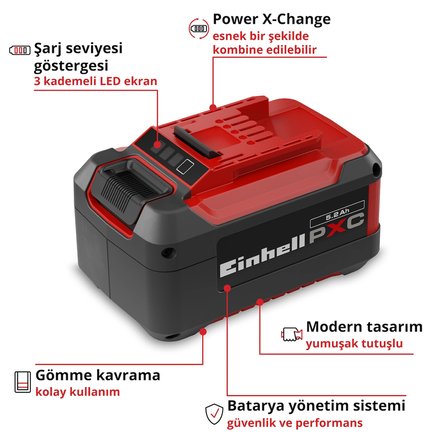 Orijinal Einhell 5.2 Ah Plus Akü Power X-Change (Li-Ion Akü, 18 V, 5.2 Ah, Tüm Power X-Change cihazları ile uyumlu) - 4511437