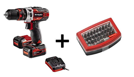 Einhell TE-CD 12/1 Li-i (2x2,0Ah), Akülü Darbeli Vidalama 32 Parça Bits Seti Hediye