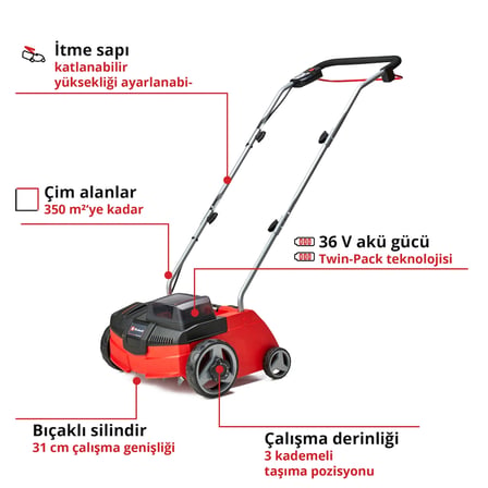 Einhell Classic GC-SC 36/31 Li - Solo, Akülü Çim Havalandırma - 3420660