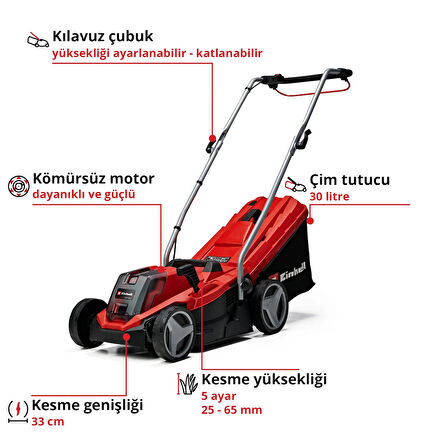 Einhell GE-CM 18/33 Li - Solo, Akülü Çim Biçme Makinesi (Akü ve şarj cihazı dahil değildir)