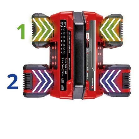 Einhell Orijinal Şarj Cihazı Power X-Quattrocharger 4A Power X-Change (Li-Ion, 18 V, aynı anda 2 x 2 akü şarjı, akü takibi, akıllı şarj yönetimi, 6'lı LED gösterge) - 4512102
