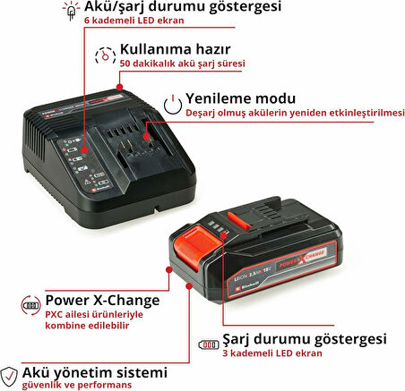 Einhell TE-CN 18 Li - Solo, Akülü Zımba + 2.5AH Starter Kit