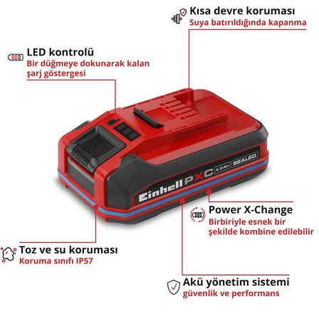 Einhell Orijinal 18 V 4.0 Ah SEALED Power X-Change PLUS (18 V akü, su ve toz geçirmez, IP57 koruma sınıfı, tüm Power X-Change cihazları ile çok yönlü uyumluluk, şarj cihazı dahil değildir) - 4511627