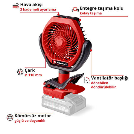 Einhell GC-CF 18/110 Li - Solo, Akülü Vantilatör (Akü ve şarj cihazı dahil değildir)