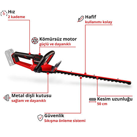 Einhell GP-CH 18/50 Li BL - Solo, Akülü Çit Budama (Akü ve şarj cihazı dahil değildir)