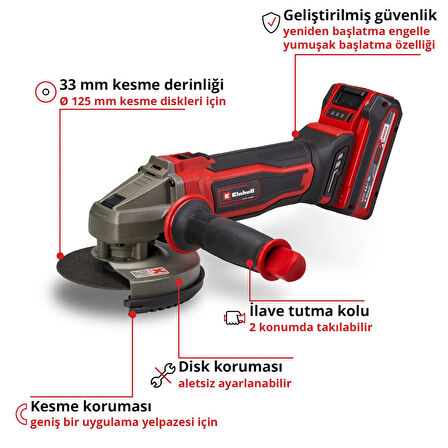 Einhell TE-AG 18/125-2 Li (1x4,0 Ah), Akülü Avuç Taşlama