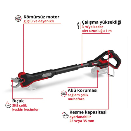 Einhell Profesyonel GP-LS 18/35 Li BL-Solo Power X-Change Akülü Budama Makası (18 V, Kömürsüz, 35 mm’ye kadar dallar için uygun, bypass bıçaklar, metal kanca, yumuşak kavrama, akü dahil değildir) - 3408360