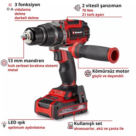 Einhell TP-CD 18/70 Li-İ BL + 70 3AH  Drabeli Akülü matkap 4514319
