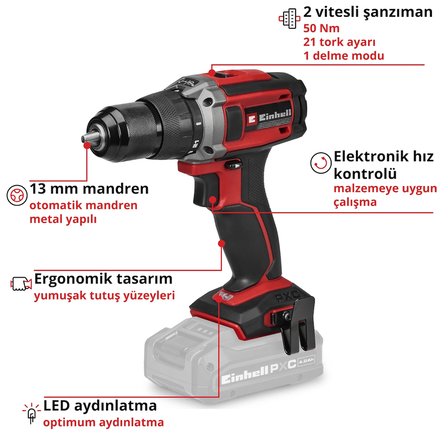 Einhell Expert TE-CD 18/50 Li - Solo, Akülü Vidalama - 4514345