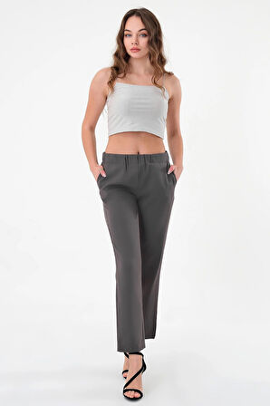 Kadın Antrasit Beli Lastikli Dar Kesim Pantolon