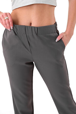 Kadın Antrasit Beli Lastikli Dar Kesim Pantolon
