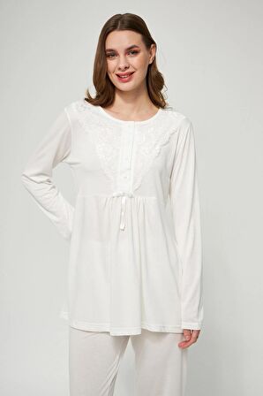 LORIAN'S Ekru  Hamile ve Lohusa Pijama Takımı 3'lü Set